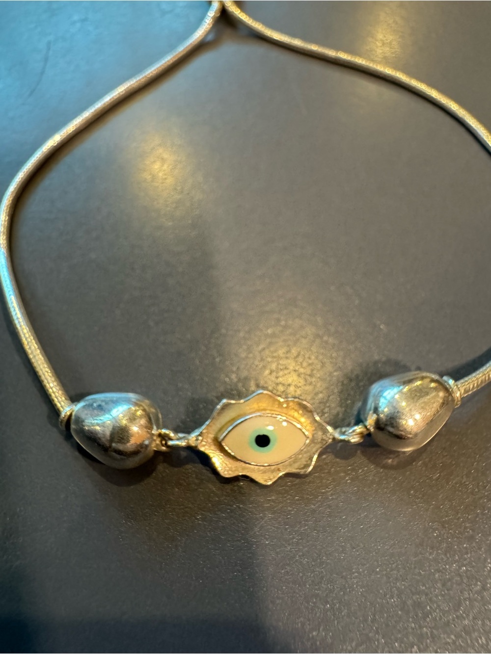 Luxury pure Silver Adjustable Evil Eye Bracelet | Customised Minimalist Charm - Picture 3 of 5